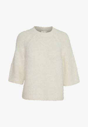 Soehe kreemjas kampsun pehmest ja tekstureeritud kangast. Omab ümmargust kaelust, kolmveerandvarrukaid ning lahtist, kastjat lõiget.