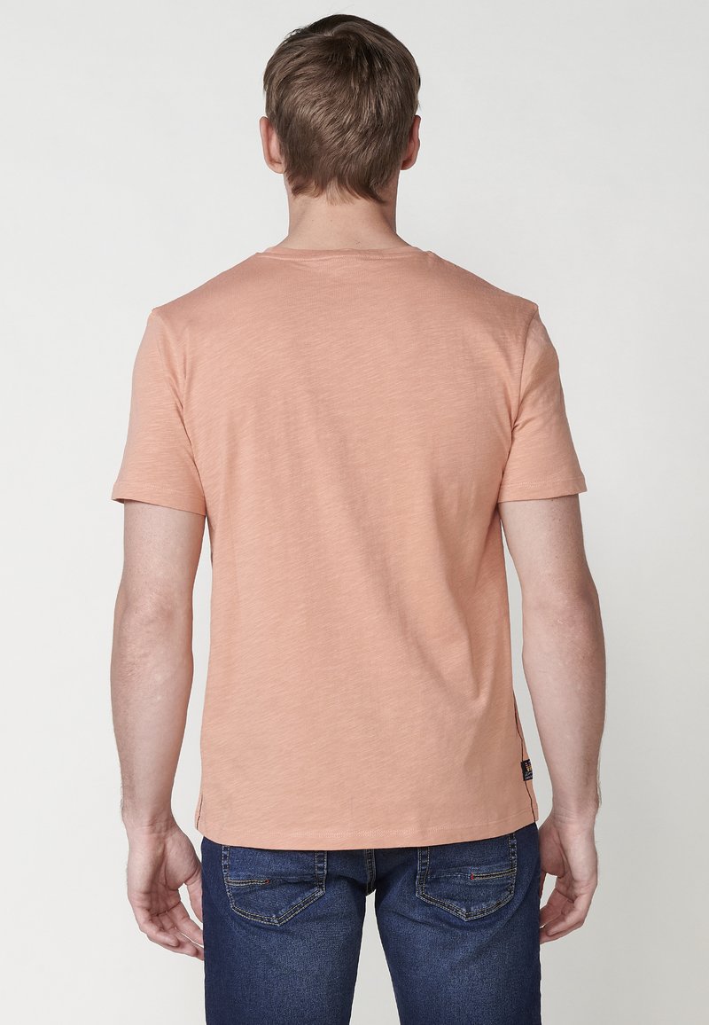 Koroshi Maglietta Uomo Arancione Con Stampa Tropicale, 100% Cotone, Maniche Corte, Girocollo, Vestibilità Regolare