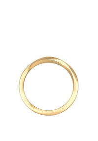 Inel de aur cu o suprafață netedă și lustruită. Design simplu, circular, cu o ușoară răsucire. Fără niciun fel de embellisment sau modele vizibile.