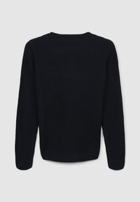 Maglione nero in maglia con design testurizzato, collo rotondo e maniche lunghe. Presenta orlo e polsini a coste.