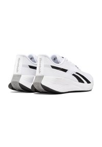 Zapatillas deportivas blancas con detalles en negro, parte superior de malla texturizada y suela acolchada con la marca "Floatride Fuel".