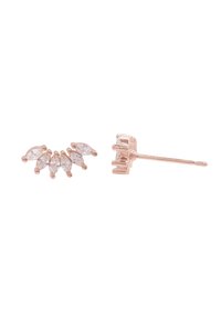 Ohrringe aus Roségold mit Stecker, die mit marquise-förmigen, klaren Steinen in einem geschwungenen Design angeordnet sind, mit einem sicheren Verschluss. 