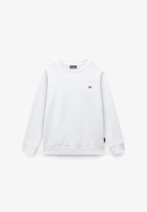 Sweat-shirt blanc à manches longues avec col rond, petit emblème du drapeau norvégien sur la poitrine, poignets et ourlet côtelés.