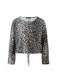 Gekürzter Sweatshirt mit Leopardenmuster, langen Ärmeln, Rundhalsausschnitt und einem Zugbanddetail am Saum.
