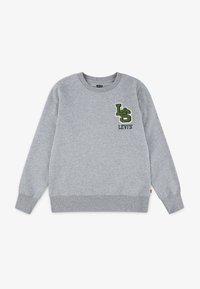 Grauer Sweatshirt aus Baumwollmischgewebe. Verfügt über einen runden Halsausschnitt, gerippte Bündchen und Saum sowie ein grün-weiß gesticktes Logo auf der Brust.