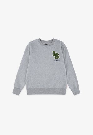Siv sweatshirt iz bombažne mešanice. Ima okroglo ovratnico, rebraste manšete in spodnji rob, ter zeleno in belo vezeno logo na prsih.