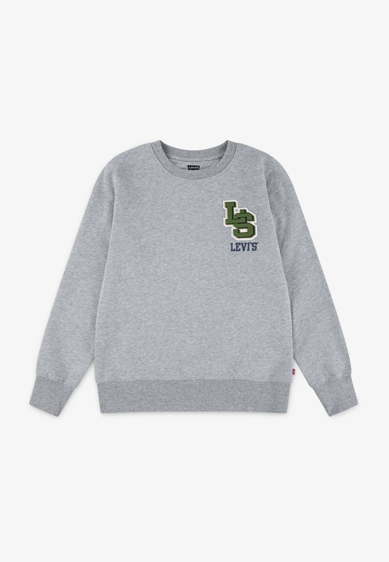 Grauer Sweatshirt aus Baumwollmischgewebe. Verfügt über einen runden Halsausschnitt, gerippte Bündchen und Saum sowie ein grün-weiß gesticktes Logo auf der Brust.