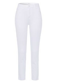 Vita stretch denimjeans med slim fit, klassisk femfickdesign och knappstängning. Slät textur och ren finish.