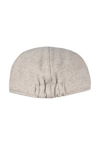 Grå bomullscap med rundad topp, med horisontella veck på sidorna. Mjuk textur och enkel design, lämplig för avslappnad användning.