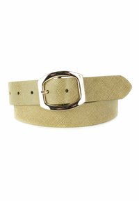 Lichtgroene textuur belt gemaakt van synthetisch materiaal, met een rechthoekige goudkleurige metalen gesp en meerdere verstelgaten.