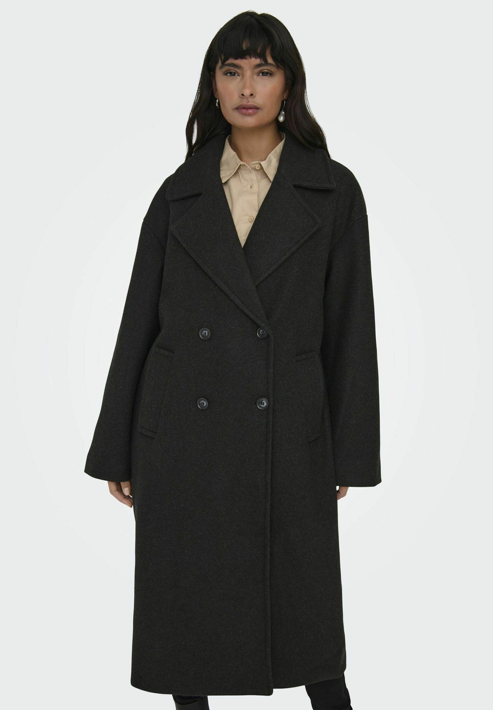 ONLY REVERSKRAGEN - Klassischer Mantel - dark grey melange  