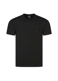 Camiseta de algodón negra con un logotipo bordado tonal "Project x Paris" en el pecho. Mangas cortas y un cuello redondo clásico.