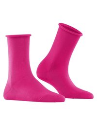 Calzini rosa alla caviglia realizzati in un tessuto morbido ed elastico con design senza cuciture e punte rinforzate, adatti per l'uso quotidiano.