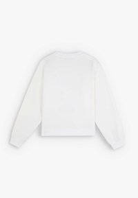 Felpa bianca a girocollo con maniche lunghe, polsini e orlo a coste. Texture liscia con un design minimalista, senza motivi o hardware visibili.