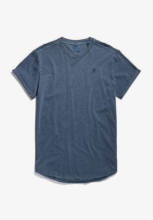 Blauses Baumwoll-T-Shirt mit rundem Ausschnitt und kurzen Ärmeln. Verfügt über ein kleines Logo auf der Brust und einen abgerundeten Saum für eine lässige Passform.