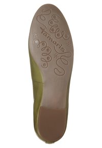 Green shoe sole with textured rubber surface; features brand name "Tamaris" and size "37" embossed. Smooth finish with slight curve.