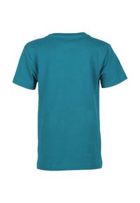Kortärmad t-shirt i teal bomull, med rund halsringning och en enfärgad baksida utan grafik eller dekorationer.