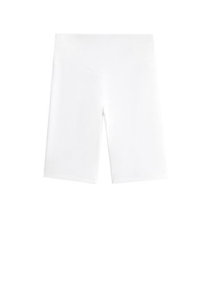 Pantaloni corti bianchi realizzati in tessuto elastico, con vita elasticizzata e design liscio e senza cuciture. Lunghezza a metà coscia.