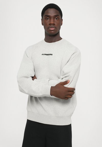 Grå bomullssweatshirt med rund hals, ribbede mansjetter og nederkant, med en svart "J.LINDEBERG" logo på brystet.