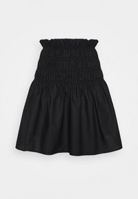 Svart bomullskjol med smockad midja och utsvängd, rynkad nederdel. Har en strukturerad yta och en elastisk topp för bra passform.