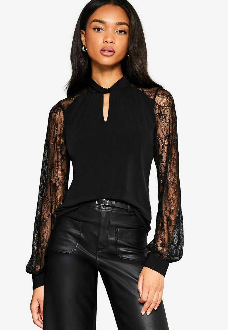 Lipsy REGULAR FIT - LONG SLEEVE KEYHOLE  - Blúz - black lace