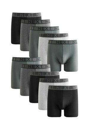 Lot de boxers en noir, gris et vert. Chacun possède une ceinture élastique noire "NEXT". Différentes teintes affichées en rang.