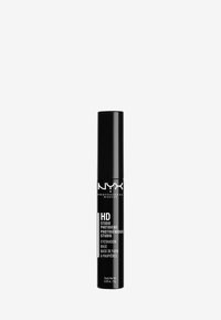 Tube cylindrique noir avec finition mate. Présente un texte blanc indiquant "Base d'ombre à paupières photogénique HD NYX." 0,28 oz.