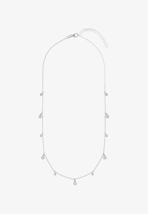 Sølv kæd necklace med runde vedhæng med klare krystaller, der varierer i størrelse, hængende med intervaller langs kæden. Justerbar lås.