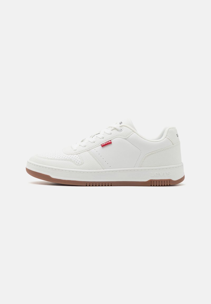 Weiße Sneakers mit einem Obermaterial aus glattem Leder, perforierten Details, runder Zehenpartie und einer Sohle aus Gummi. Mit gebrandeten Akzenten an der Seite.