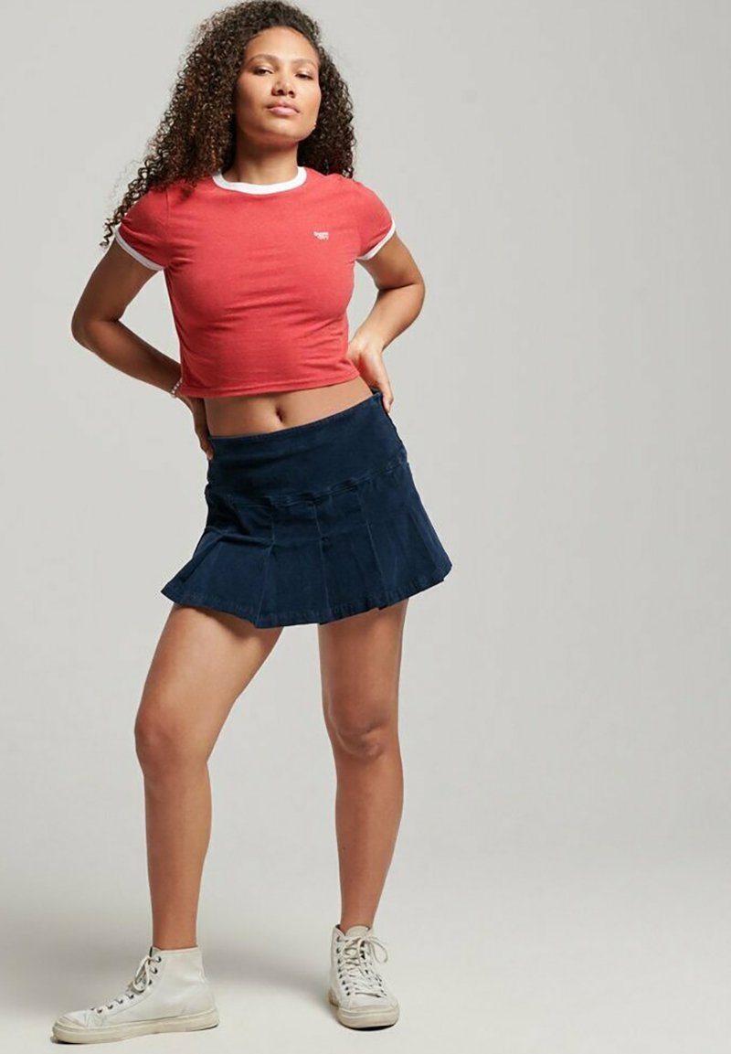 Superdry & Co VINTAGE RINGER CROP - Camiseta básica - varsity red marl optic white