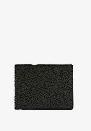 Black textured leather zippered pouch with a visible silver zipper pull, rectangular and flat on a white background.