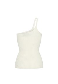 Witte geribbelde gebreide tanktop met één schouderband. Strak ontwerp, textuurstof en naadloze randen. Lichtgewicht en veelzijdige stijl.