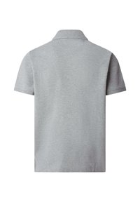 Polo en coton gris à manches courtes et col classique, présentant une texture lisse et un design simple. Vue de dos.