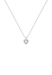 Silberne Kettenhalskette mit einem herzförmigen Anhänger, klarer zentraler Stein umgeben von einem funkelnden Halo kleinerer Edelsteine.