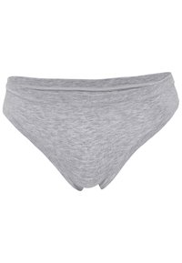 Grå bomuldsunderbukser med en glat tekstur, klassisk lavtalje-design og en blød elastik med minimal syningsdetalje.