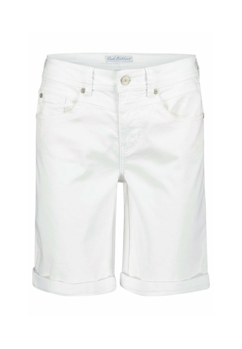 Witte denim shorts met een opgerolde zoom, voorzien van een sluiting met een voorknop, twee voorkatoen en subtiele stikdetails.