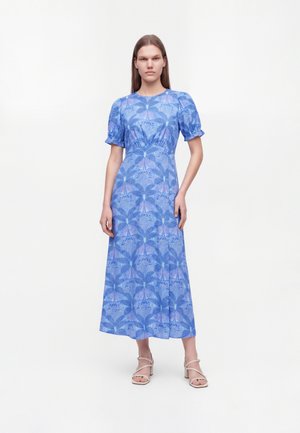 New Look, TROPICAL PRINT CREPE SHORT SLEEVE MIDI DRESS - Jurk - blue pattern