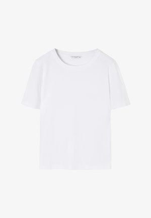 Witte korte mouwen t-shirt met een ronde hals, gemaakt van zacht katoenen stof, met een strakke, eenvoudige uitstraling zonder patronen of accenten.