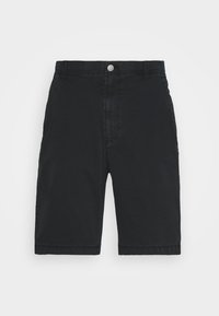 Černé bavlněné šortky s rovný střih, s předním zapínáním na knoflík, bočními kapsami a hladkým povrchem.