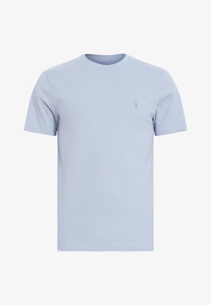 Lichtblauw katoenen t-shirt met een ronde hals en korte mouwen. Subtiele logo borduring op de borst. Zachte textuur, klassieke pasvorm.