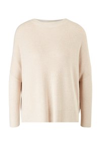 Crème-kleurige trui met een ribbelstructuur, ronde halslijn en lange mouwen. Relaxed fit met zijsplitten aan de zoom.