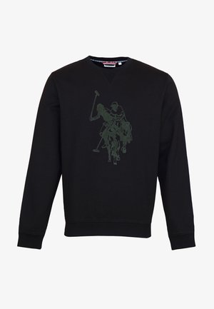 Zwarte sweater met lange mouwen en een donker beeld van twee polo speler te paard in actie middenvoor.