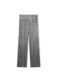 Pantalons à jambes larges avec un motif rayé noir et blanc, dotés d'une taille élastique avec une petite étiquette de logo à l'avant. Tissu texturé.