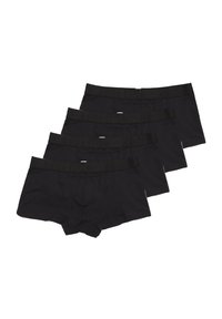 Schwarze Baumwoll-Boxershorts im Viererpack. Mit einem einfarbigen Design und einem elastischen Bund mit Markendetails. Glatte Textur.