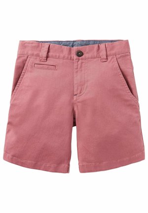 Roze katoenen shorts met een gladde textuur. Voorzien van voorzakken, een enkele achterzak en een riemlus tailleband.