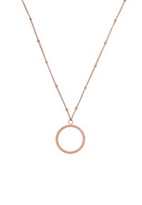 Halskette aus roségold mit einem perlenbesetzten, runden Anhänger an einer zarten Kette mit abwechselnden Gliedern. Einfaches Design mit glatter Oberfläche.