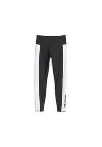 Svarta leggings med hög midja och vita sidopaneler som har en djärv svart Puma-logotyp på underbenet.