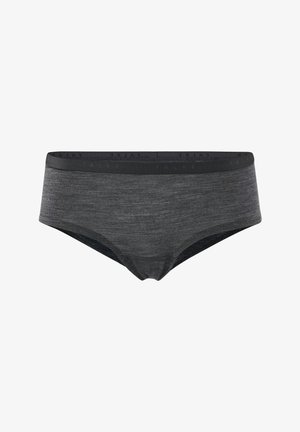 T-shirt ajusté gris foncé à manches courtes associé à un slip hipster assorti. Texture lisse, design minimal et sans motifs visibles.