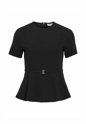VILA, SHORT SLEEVED TOP VICLASA PEPLUM - Blouse - black