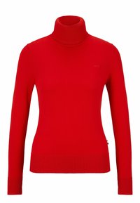 Röd polokrage av stickad tyg, med långa ärmar, en åtsittande design och ribbade manschetter och nederkant. Litet logotyp på bröstet.